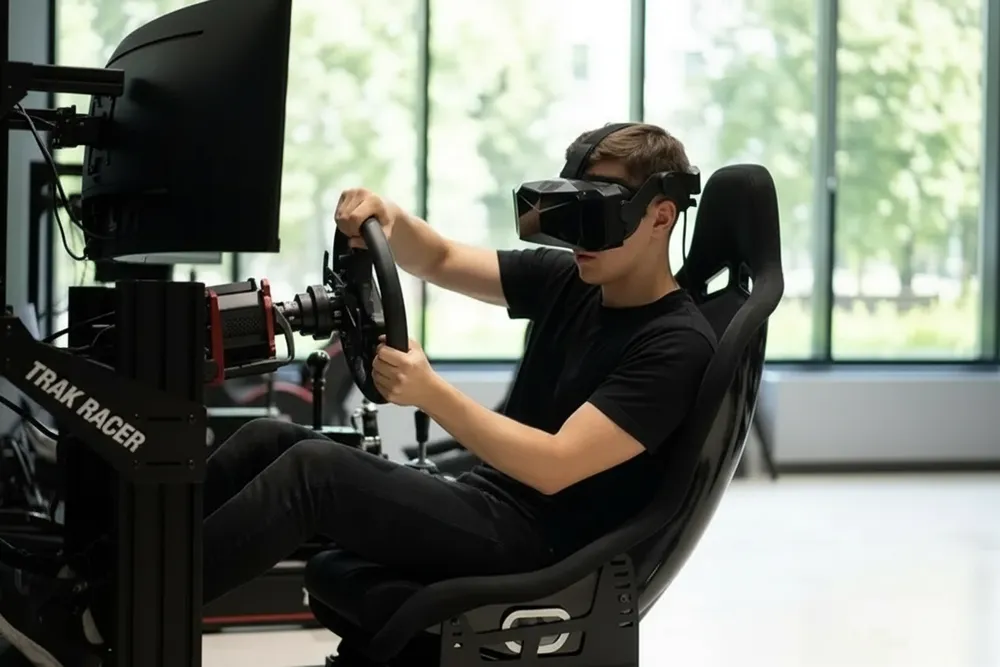 Заезд в VR-шлеме Pimax на гоночном симуляторе клуба Garage